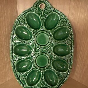 1970’s Vintage Green Ceramic Deviled Egg Plate